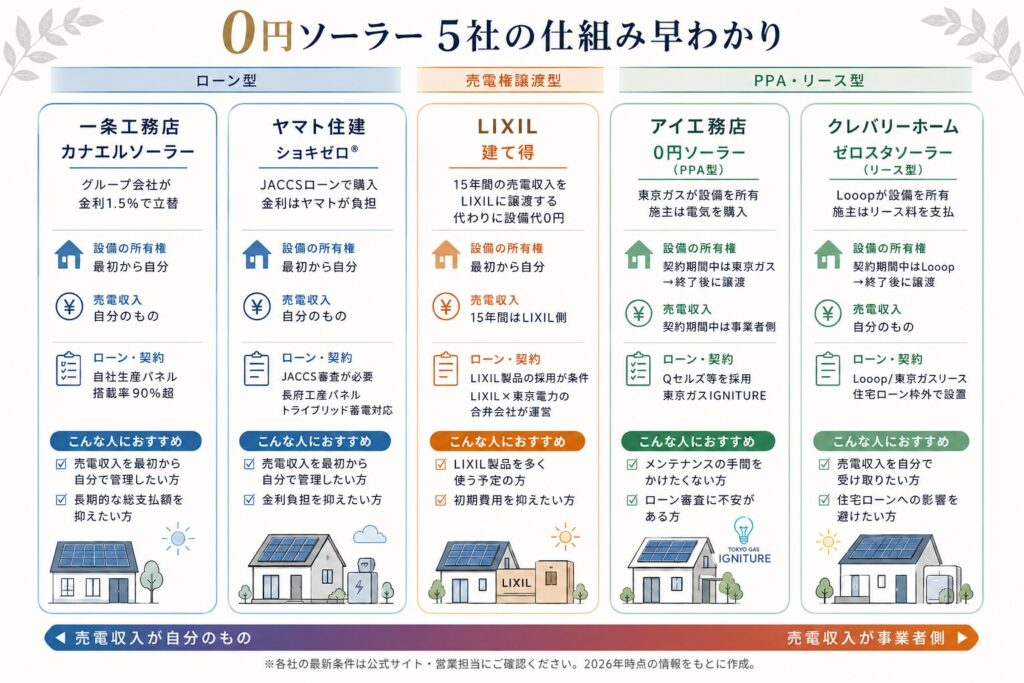 【5社比較】0円ソーラーの仕組みと落とし穴|一条工務店・ヤマト・LIXIL・アイ工務店・クレバリーを施主が解説 7 ChatGPT Image 2026年7月11日 14 25 27